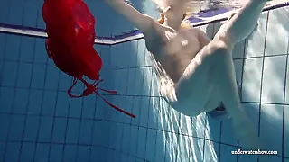 Scorching platinum-blonde lucie french nubile in the pool