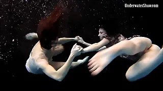 Two girls swim and get bare magnificent